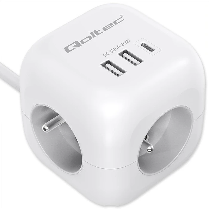 Πολύπριζο Qoltec Power cube 6in1 3x AC 2x USB 1x USB-C PD 20W