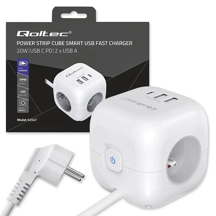 Πολύπριζο Qoltec Power cube 6in1 3x AC 2x USB 1x USB-C PD 20W