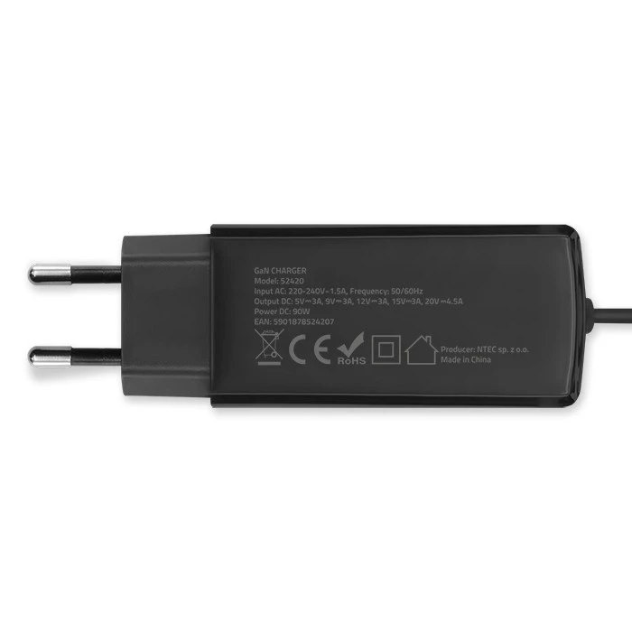 Φορτιστής Πρίζας Qoltec 90W GaN 5V 20V 3A 4.5A USB-C 3.1