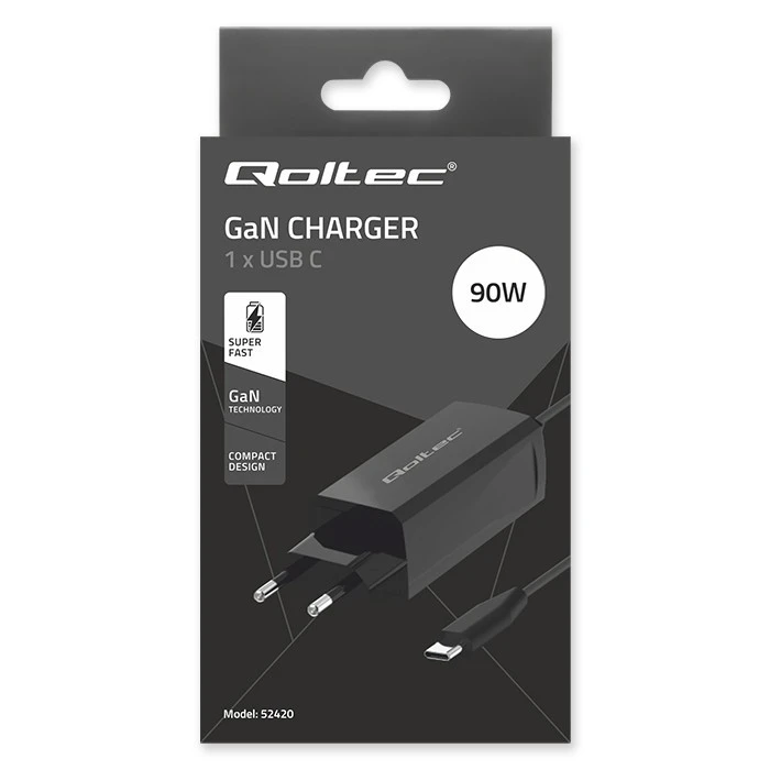 Φορτιστής Πρίζας Qoltec 90W GaN 5V 20V 3A 4.5A USB-C 3.1