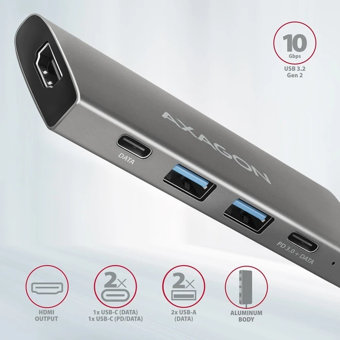 Docking Station Axagon HMC-5G21 10Gbps hub 5in 1 HDMI + 2x USB-A/USB-C