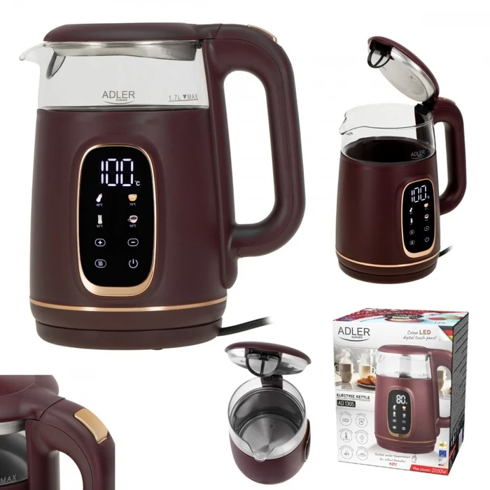 Βραστήρας Adler 1.7 l LED display, temperature control AD 1305 burgundy