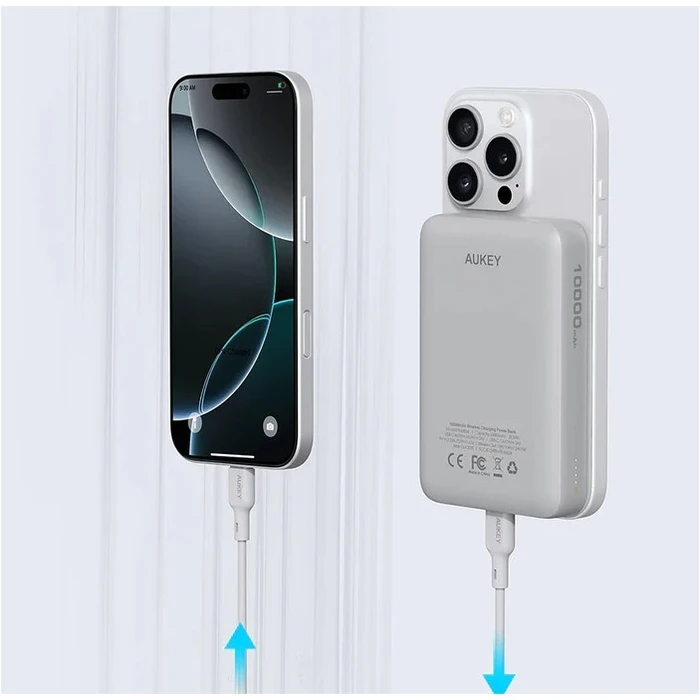 Power Bank Aukey PB-MS04 White Qi2 10000mAh 20W/ MagSafe PD