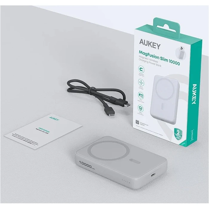 Power Bank Aukey PB-MS04 White Qi2 10000mAh 20W/ MagSafe PD