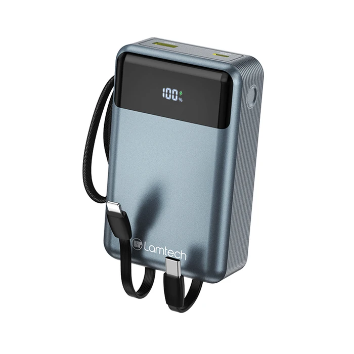 Power Bank LAMTECH PD65W 20000mAh with Built-in Type-C and Lightning Cables QC3.0