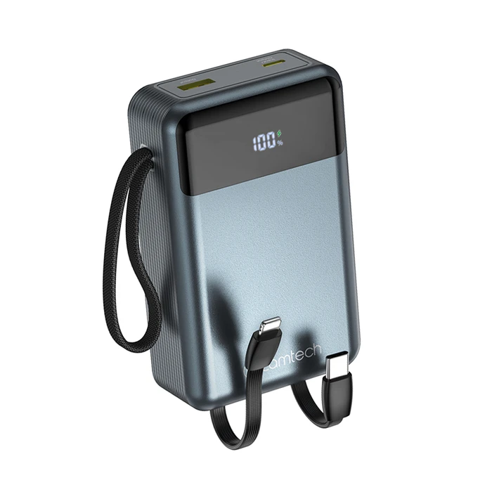LAMTECH Power Bank 20000mAh with Built in Type C and Lightning Cables PD45W QC3.0
