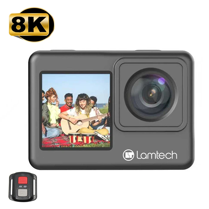 LAMTECH Action Camera 8K EIS Dual Screen WiFi with Remote Control Black