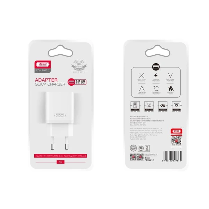 Φορτιστής Πρίζας XO L99 2.4A με Lightning Καλώδιο (NB103)