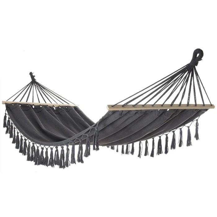 Single Cotton/Polycotton Hammock 200 x 100 cm Grey with Fringes (Campus by Velco)