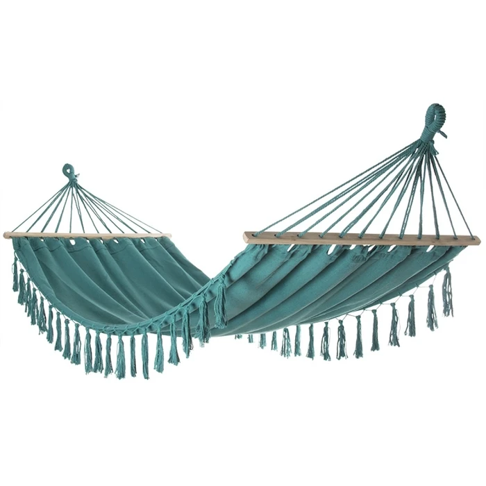 Single Cotton/Polycotton Hammock 200 x 100 cm - Blue with Fringes