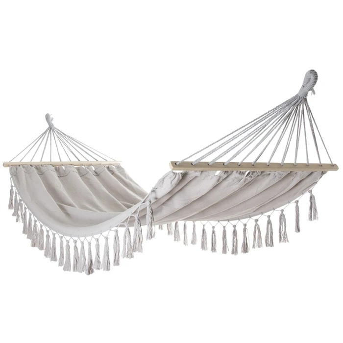 Single Cotton Hammock - Size: 200 x 100 cm - White with Fringes (Velco)