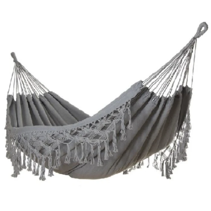 Double Cotton Hammock 200 x 150 cm - Gray with Tassel Lace (Velco)