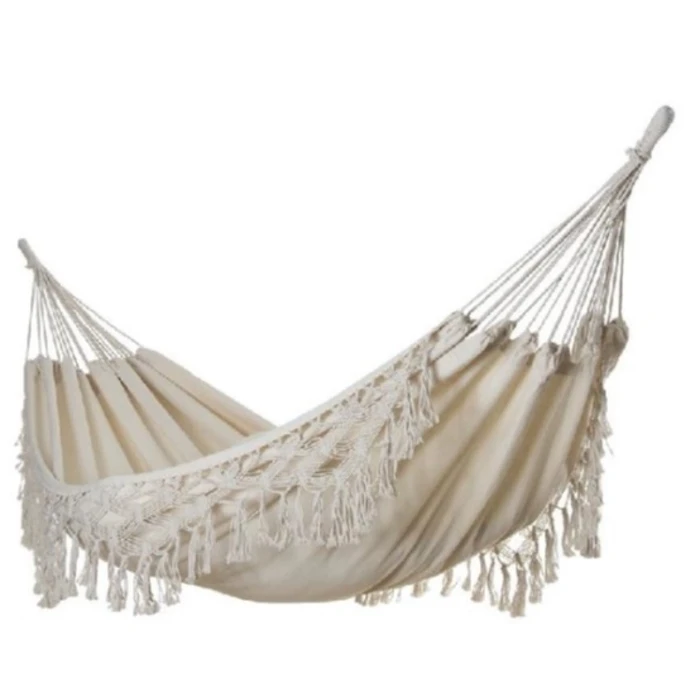 Double cotton hammock 200 x 150 cm white with lace fringe (Velco)