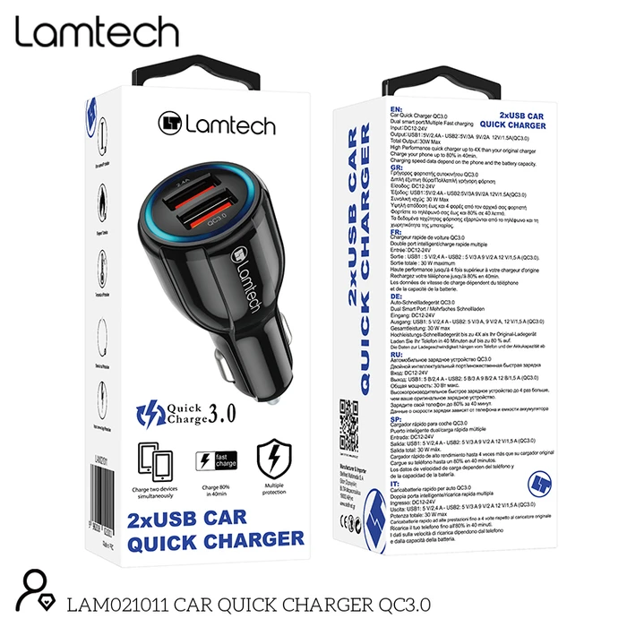 Φορτιστής Αυτοκινήτου Lamtech Quick Charger QC3.0 3.1A