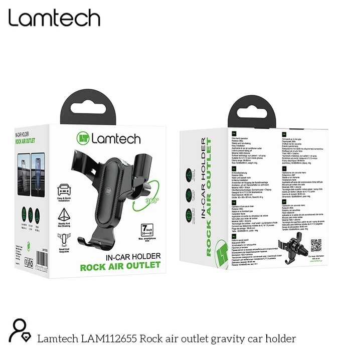 Βάση Κινητού Αυτοκινήτου Lamtech ROCK AIR OUTLET IN-CAR Black