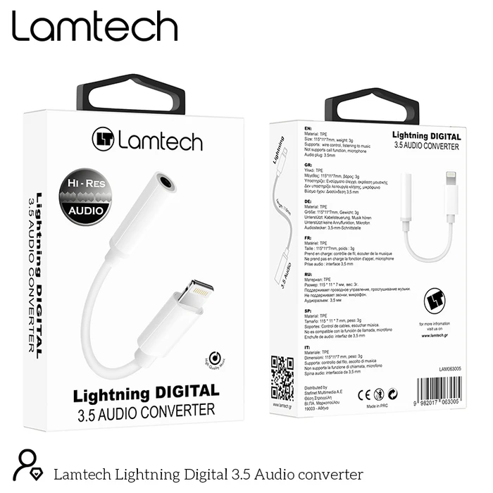 Αντάπτορας 3,5mm Lamtech Lightning Audio JACK WHITE