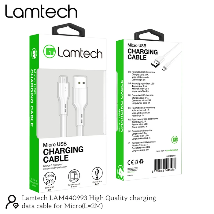 Καλώδιo USB Lamtech Data Micro 2m WHITE