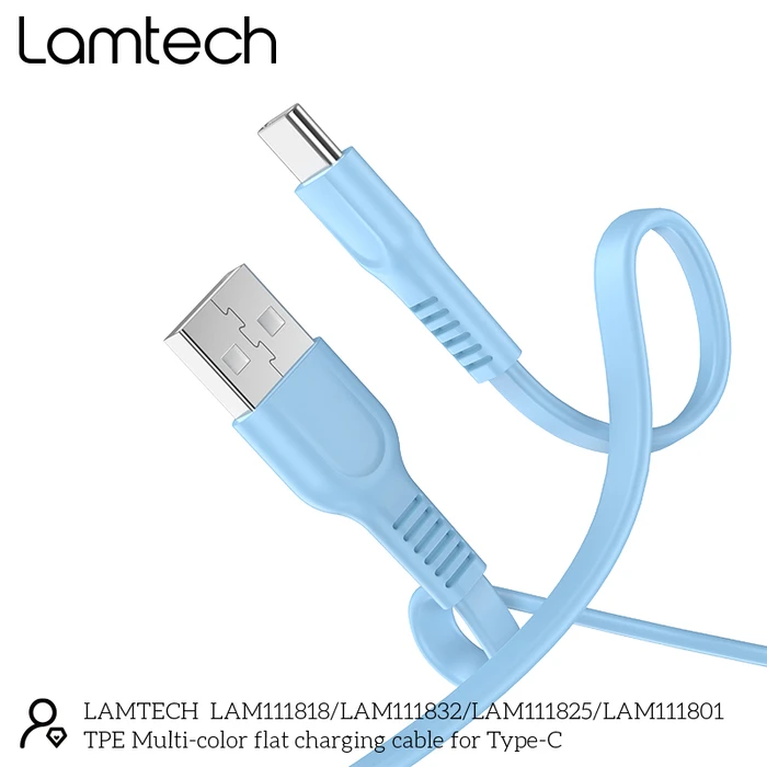 Καλώδιo USB Lamtech Type-C 3.0A FLAT 1M BLUE