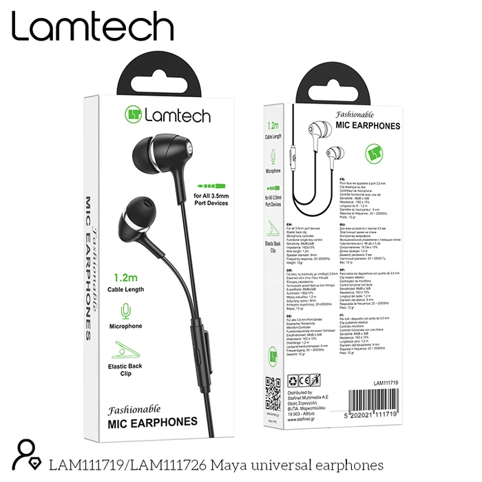 Handsfree Ακουστικά Lamtech FASHIONABLE 3,5mm EARPHONES Black