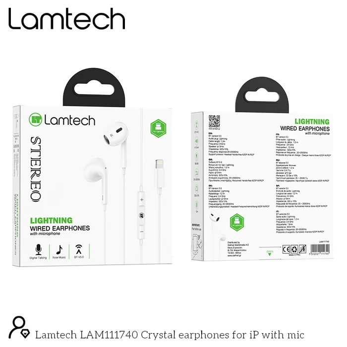 Handsfree Ακουστικά Lamtech Lightning With Microphone WHITE