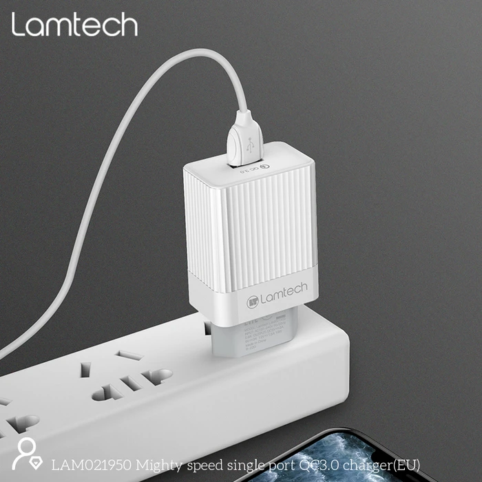 Φορτιστής Πρίζας Lamtech Quick Charger USB3.0 18W WHITE