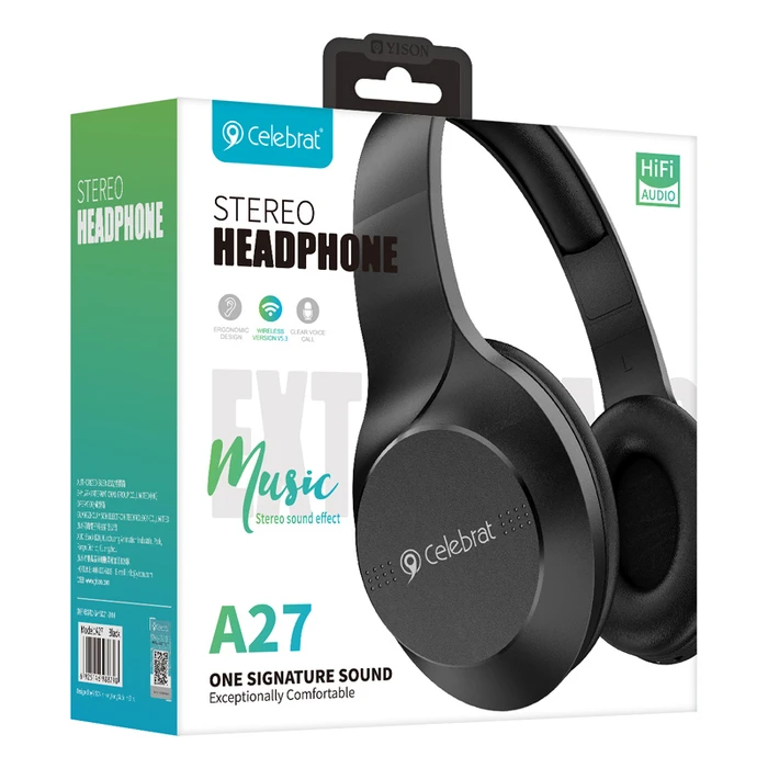 Headphones Celebrat headphones A27, wireless & wired, Bluetooth 5.3, Φ40mm, μαύρα