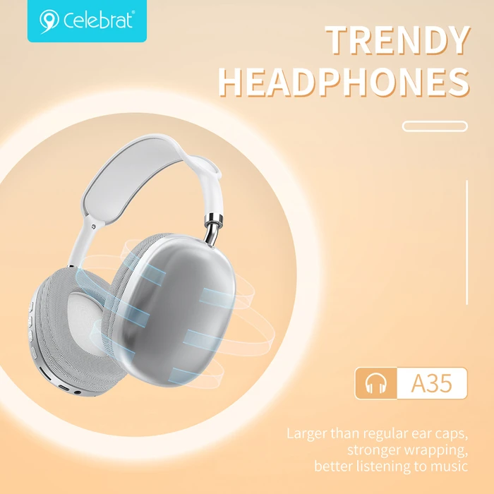 Headphones Celebrat A35, ασύρματα & ενσύρματα, micro SD, 40mm, 200mAh, Λευκά