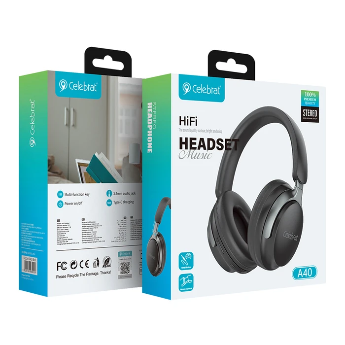Headphones Celebrat A40, ασύρματα & ενσύρματα, 40mm, 250mAh, Μαύρα