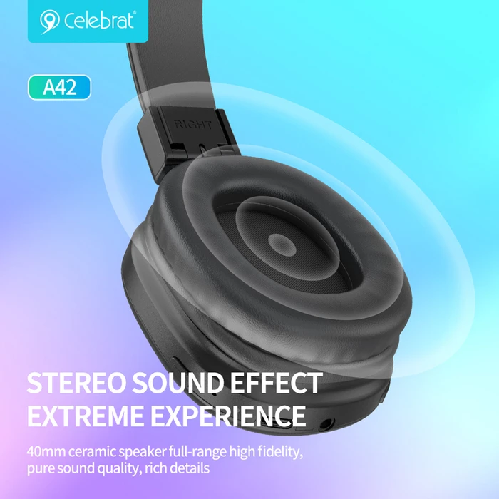 Celebrat A42 Ασύρματα / Ενσύρματα Over Ear Ακουστικά με 21 ώρες Λειτουργίας Μαύρα