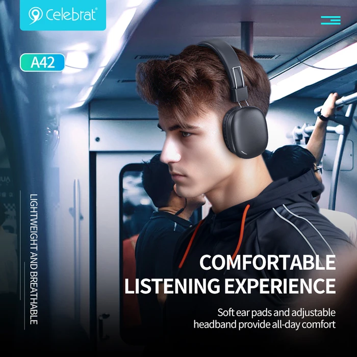 Celebrat A42 Ασύρματα / Ενσύρματα Over Ear Ακουστικά με 21 ώρες Λειτουργίας Μαύρα