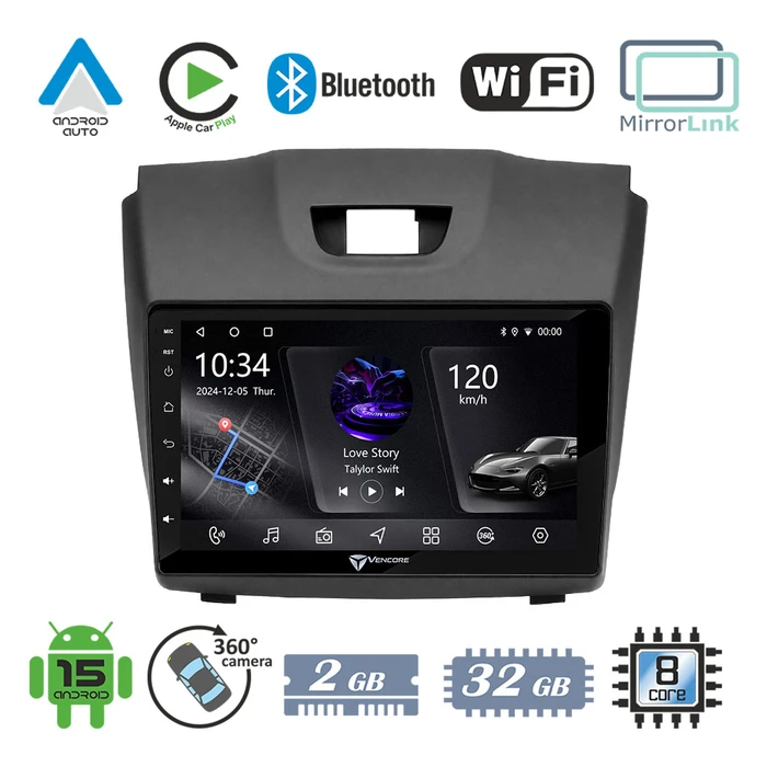 VenCore 3236-10005-0588B - Οθόνη Multimedia Android 15 9" IPS για Isuzu D-MAX 2012-2019 με CarPlay/Android Auto και CANbus - Μαύρη