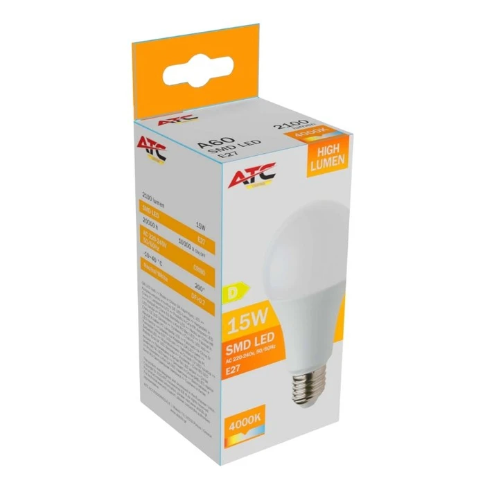 Atc Λαμπτήρας LED SMD High Lumen A60 15W 4000K E27
