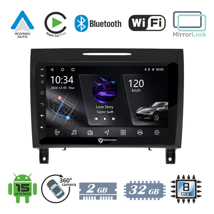 VenCore 3236-10005-0804B 9" Android 15 PX5S Multimedia Head Unit for Mercedes SLK R171 (2004-2010) – Black