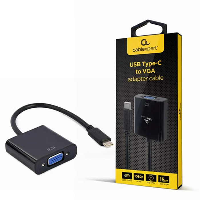 Αντάπτορας USB Cablexpert Type-C to VGA 15CM Black