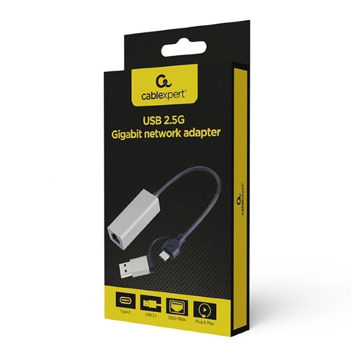 Κάρτα Δικτύου USB Cablexpert Usb3.1+Typec 2.5g Gigabit Space Grey
