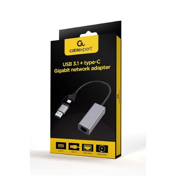 Αντάπτορας Δικτύου USB Cablexpert USB3.1+TYPEC GIGABIT SPACE Grey