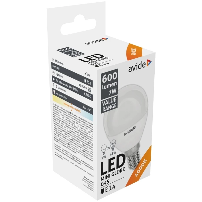 Avide LED Σφαιρική 7W E14 Λευκό 4000K Value
