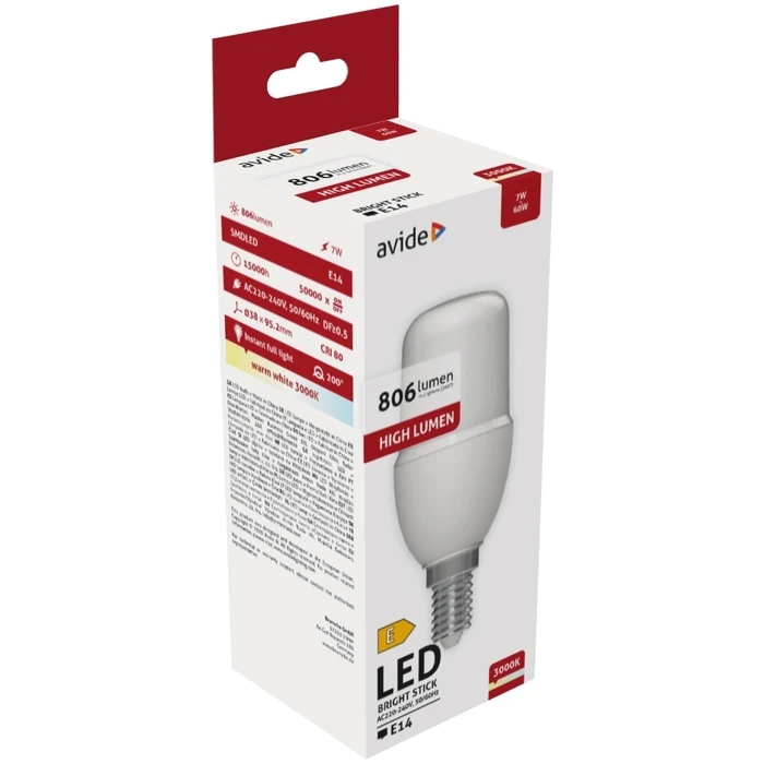 Λάμπα LED Avide Bright Stick Bulb T37 7W E14 Θερμό 3000K