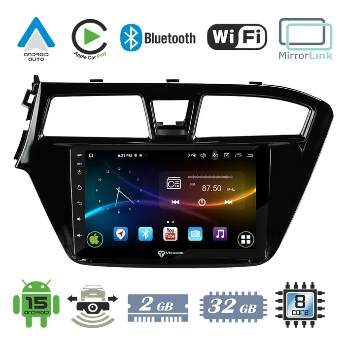 VenCore 3236-10007-0508B - 9" Android 15 Multimedia Car Head Unit for Hyundai i20 2014-2018 - Black