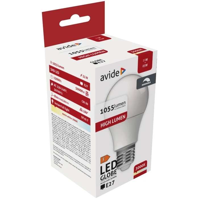 Λάμπα LED Avide Κοινή A60 11W E27 Θερμό 3000K Dimmable