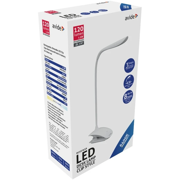 Φωτιστικό Γραφείου Avide LED με Μανταλάκι ʼσπρο 1.5W