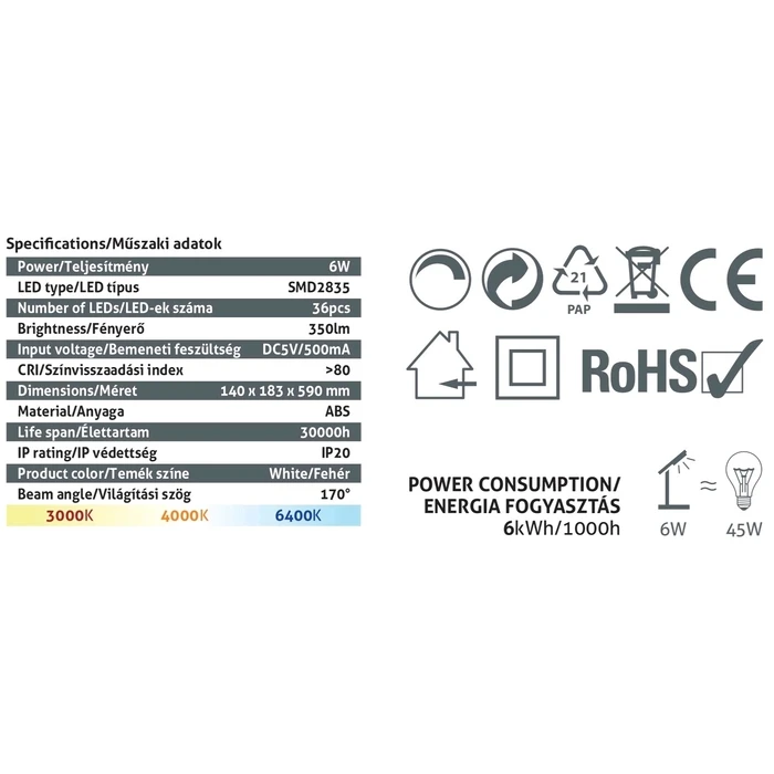 Φωτιστικό Γραφείου Avide LED δερμάτινο με ημερολόγιο 6W Λευκό