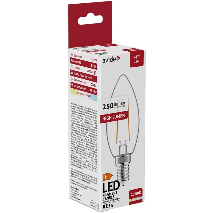 Λάμπα LED Avide Κερί 2.5W E14 360° Θερμό 2700K Υψηλής Φωτεινότητας