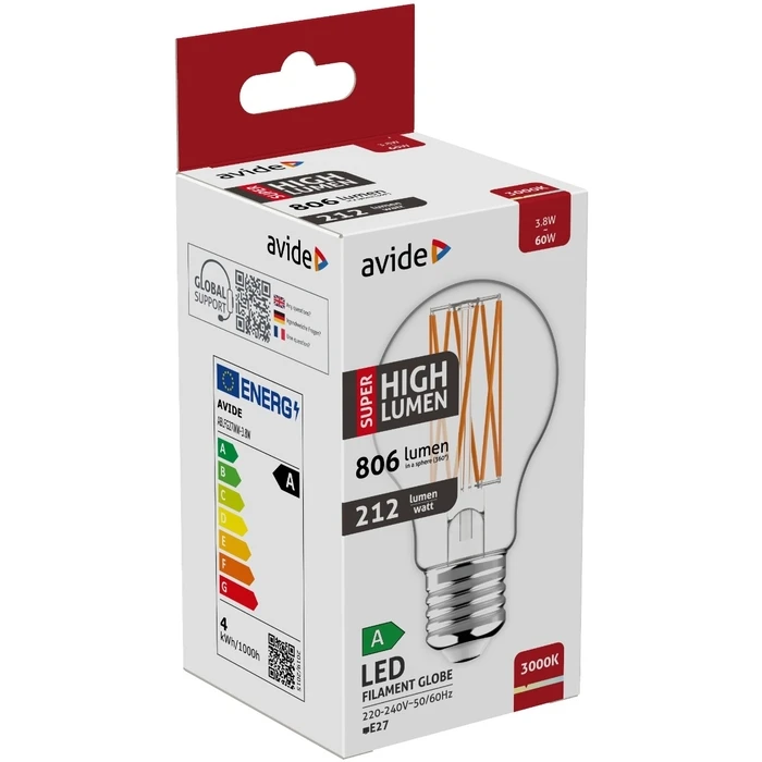 Λάμπα LED Avide Κοινή 3.8W E27 Θερμό 3000K Super Υψηλής Φωτεινότητας