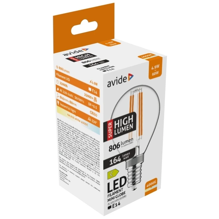 Λάμπα LED Avide Σφαιρική 4.9W E14 Λευκό 4000K Super Υψηλής Φωτεινότητας