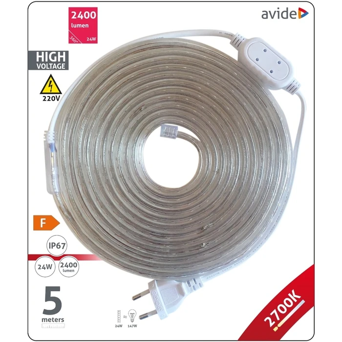 Ταινία LED Avide Blister 220V 4.8W SMD3528 60LED 2700K IP67 5m