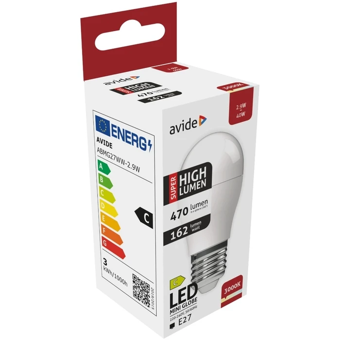 Λάμπα LED Avide Σφαιρική G45 2.9W E27 Θερμό 3000K Super Υψηλής Φωτεινότητας