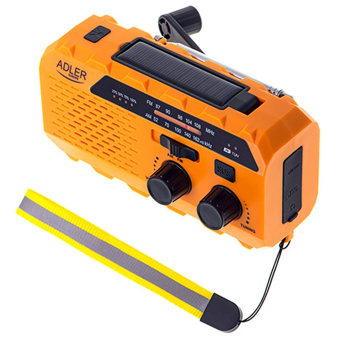 Φορητό Ραδιόφωνο Adler CRANK POWERED Ηλιακό με USB Πορτοκαλί