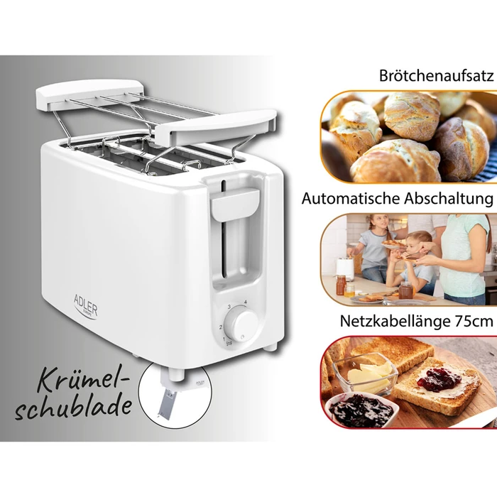 Φρυγανιέρα Adler 2 Slice 900w White