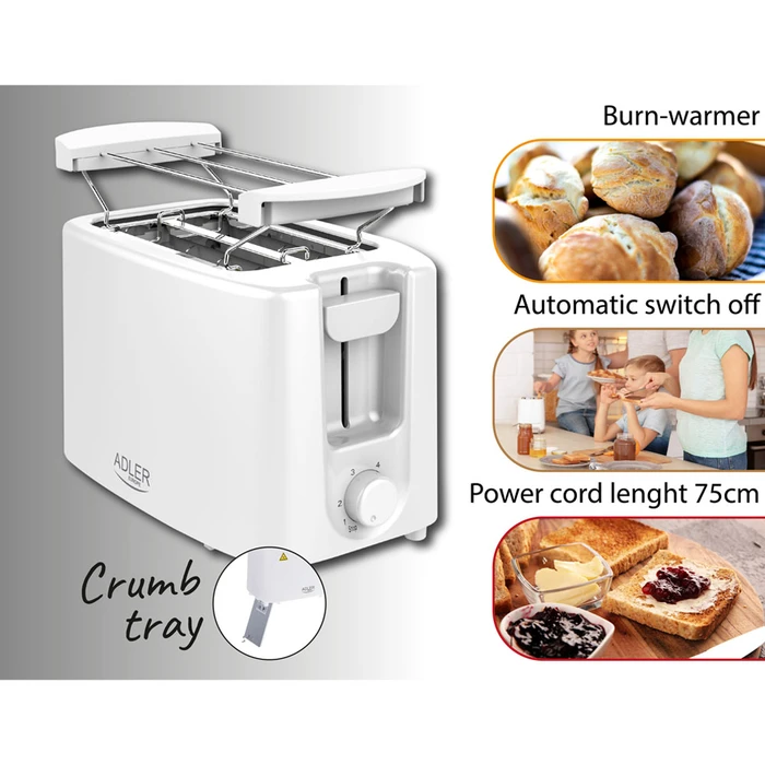 Φρυγανιέρα Adler 2 Slice 900w White